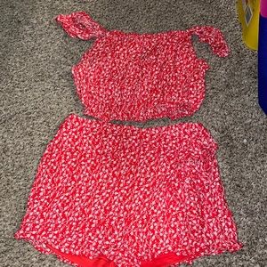 Matching crop top with wrap around  shorts.